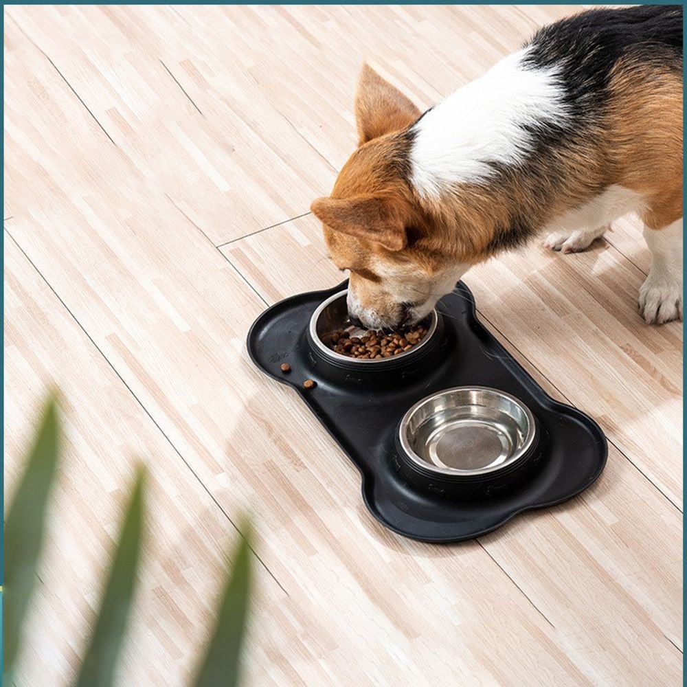 반려동물 실리콘 스테인리스 2구 식기 대형